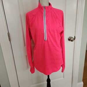 Athleta Hot‎ Pink Heather  1/4 Zip Top, Reflective Zips, Thumbholes, Activewear